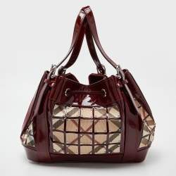 Burberry Red Nova Check Canvas and Patent Leather Large Warrior Armor Hobo