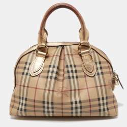 مملوكة مسبقًا Burberry Beige/Dark Brown Haymarket Check PVC and Leather Thornley Satchel