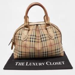 مملوكة مسبقًا Burberry Beige/Dark Brown Haymarket Check PVC and Leather Thornley Satchel