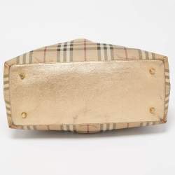 مملوكة مسبقًا Burberry Beige/Dark Brown Haymarket Check PVC and Leather Thornley Satchel