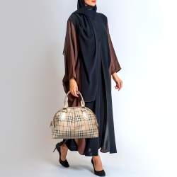 مملوكة مسبقًا Burberry Beige/Dark Brown Haymarket Check PVC and Leather Thornley Satchel