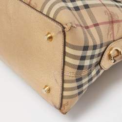 مملوكة مسبقًا Burberry Beige/Dark Brown Haymarket Check PVC and Leather Thornley Satchel