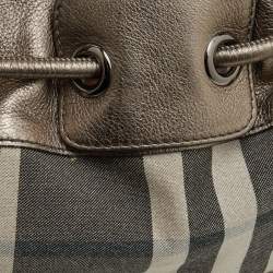 Pre Owned Burberry Metallic  Housecheck Fabric and Leather Warrior Hobo