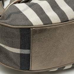 Pre Owned Burberry Metallic  Housecheck Fabric and Leather Warrior Hobo