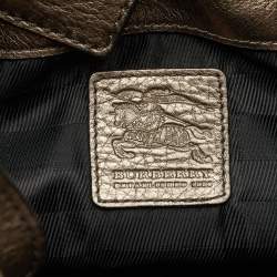 Pre Owned Burberry Metallic  Housecheck Fabric and Leather Warrior Hobo