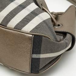 Pre Owned Burberry Metallic  Housecheck Fabric and Leather Warrior Hobo