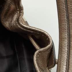 Pre Owned Burberry Metallic  Housecheck Fabric and Leather Warrior Hobo