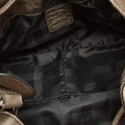 Pre Owned Burberry Metallic  Housecheck Fabric and Leather Warrior Hobo