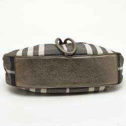 Pre Owned Burberry Metallic  Housecheck Fabric and Leather Warrior Hobo