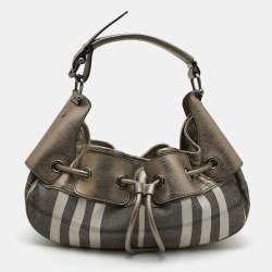 Burberry Grey Leather Nova Check Studded Warrior Bag