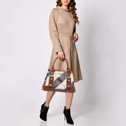 Pre Owned Burberry Brown Nova Check Fabric and Leather Tote