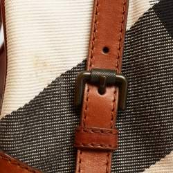 Pre Owned Burberry Brown Nova Check Fabric and Leather Tote