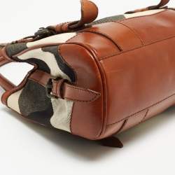 Pre Owned Burberry Brown Nova Check Fabric and Leather Tote