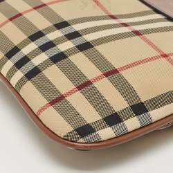 Pre Owned Burberry Brown/Beige Haymarket Check Canvas and Leather Peyton Crossbody Bag