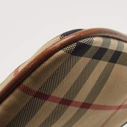 Pre Owned Burberry Brown/Beige Haymarket Check Canvas and Leather Peyton Crossbody Bag