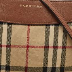 Pre Owned Burberry Brown/Beige Haymarket Check Canvas and Leather Peyton Crossbody Bag