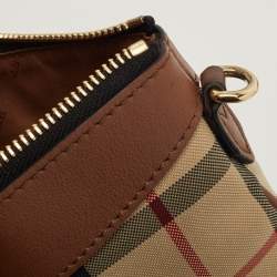 Pre Owned Burberry Brown/Beige Haymarket Check Canvas and Leather Peyton Crossbody Bag