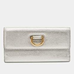 Burberry Silver Leather Highbury D-Ring Continental Wallet