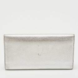 Burberry Silver Leather Highbury D-Ring Continental Wallet