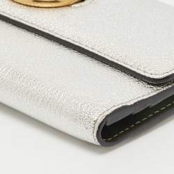 Pre Owned Burberry Silver Leather Highbury D-Ring Continental Wallet