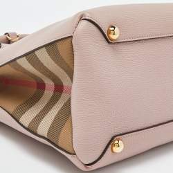 Pre Owned Burberry Pink Leather and House Check Fabric Medium Banner Tote
