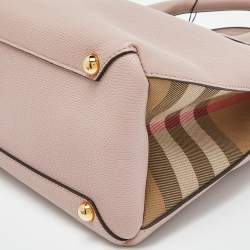 Pre Owned Burberry Pink Leather and House Check Fabric Medium Banner Tote