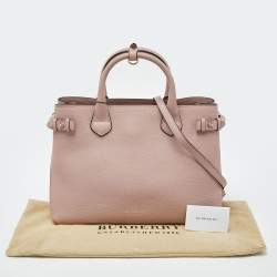 Pre Owned Burberry Pink Leather and House Check Fabric Medium Banner Tote