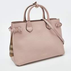 Pre Owned Burberry Pink Leather and House Check Fabric Medium Banner Tote