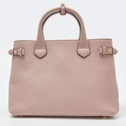 Pre Owned Burberry Pink Leather and House Check Fabric Medium Banner Tote