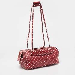 Valentino Red Leather Rockstud Spike Duffel Bag