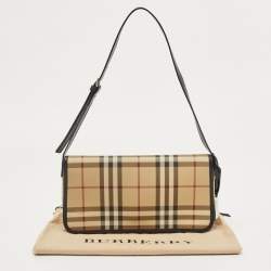 Burberry Black/Beige House Check PVC Flap Shoulder Bag