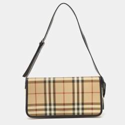 Burberry Black/Beige House Check PVC Flap Shoulder Bag