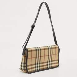 Burberry Black/Beige House Check PVC Flap Shoulder Bag