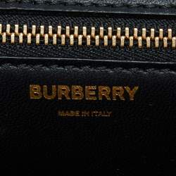 Pre Owned حقيبة كتف بربري TB  جلد وكانفاس رصاصي/أسود صغيرة 