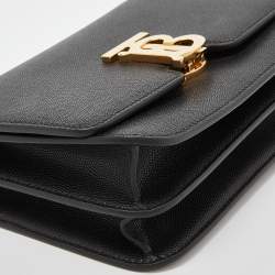 Pre Owned حقيبة كتف بربري TB  جلد وكانفاس رصاصي/أسود صغيرة 