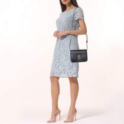 Pre Owned حقيبة كتف بربري TB  جلد وكانفاس رصاصي/أسود صغيرة 