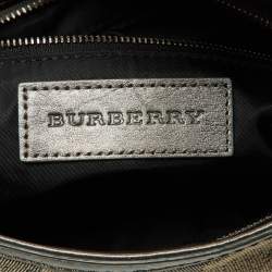 Pre Owned Burberry Metallic Grey Beat Check Canvas and Leather Hobo