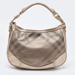 Pre Owned Burberry Metallic Nova Check PVC and Leather Hobo