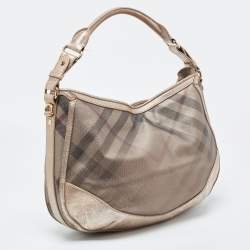 Pre Owned Burberry Metallic Nova Check PVC and Leather Hobo