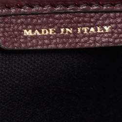 Pre Owned Burberry Burgundy/Beige Leather and House Check Fabric Small Banner Tote