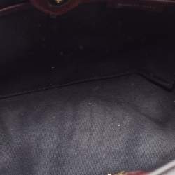 Pre Owned Burberry Burgundy/Beige Leather and House Check Fabric Small Banner Tote