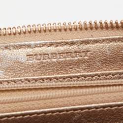 Pre Owned Burberry Metallic Beige Nova Check Coated Canvas Zip Around Wallet