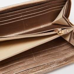 Pre Owned Burberry Metallic Beige Nova Check Coated Canvas Zip Around Wallet