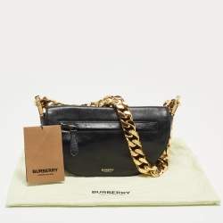Pre Owned Burberry Black Soft Leather Small Olympia Shoulder Bag