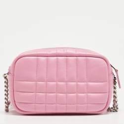 Pre Owned Burberry Pink Quilted Leather Mini Lola Camera Bag