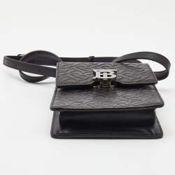 Pre Owned Burberry Black Monogram Embossed Leather Robin Crossbody Bag