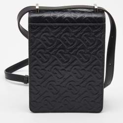 Pre Owned Burberry Black Monogram Embossed Leather Robin Crossbody Bag