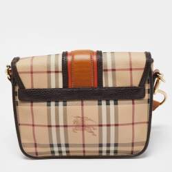 Burberry Beige/Brown Haymarket Check Coated Canvas and Leather Buckle Flap Crossbody Bag