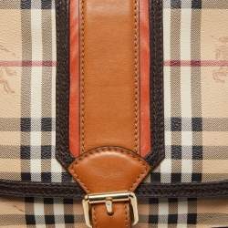 Burberry Beige/Brown Haymarket Check Coated Canvas and Leather Buckle Flap Crossbody Bag