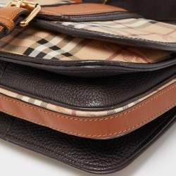 Burberry Beige/Brown Haymarket Check Coated Canvas and Leather Buckle Flap Crossbody Bag